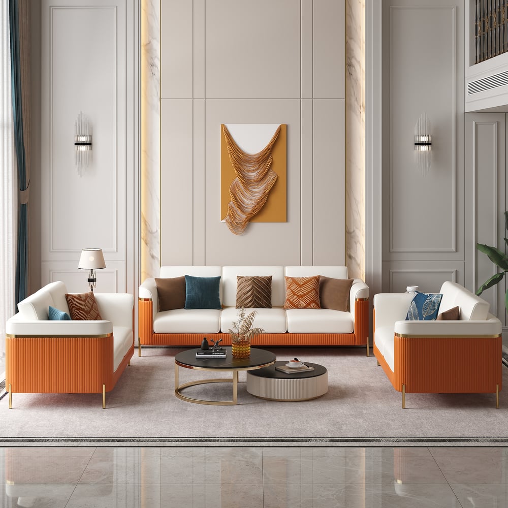 Vertex Modern Faux Leather 3-Piece Living Room Sofa Set window image