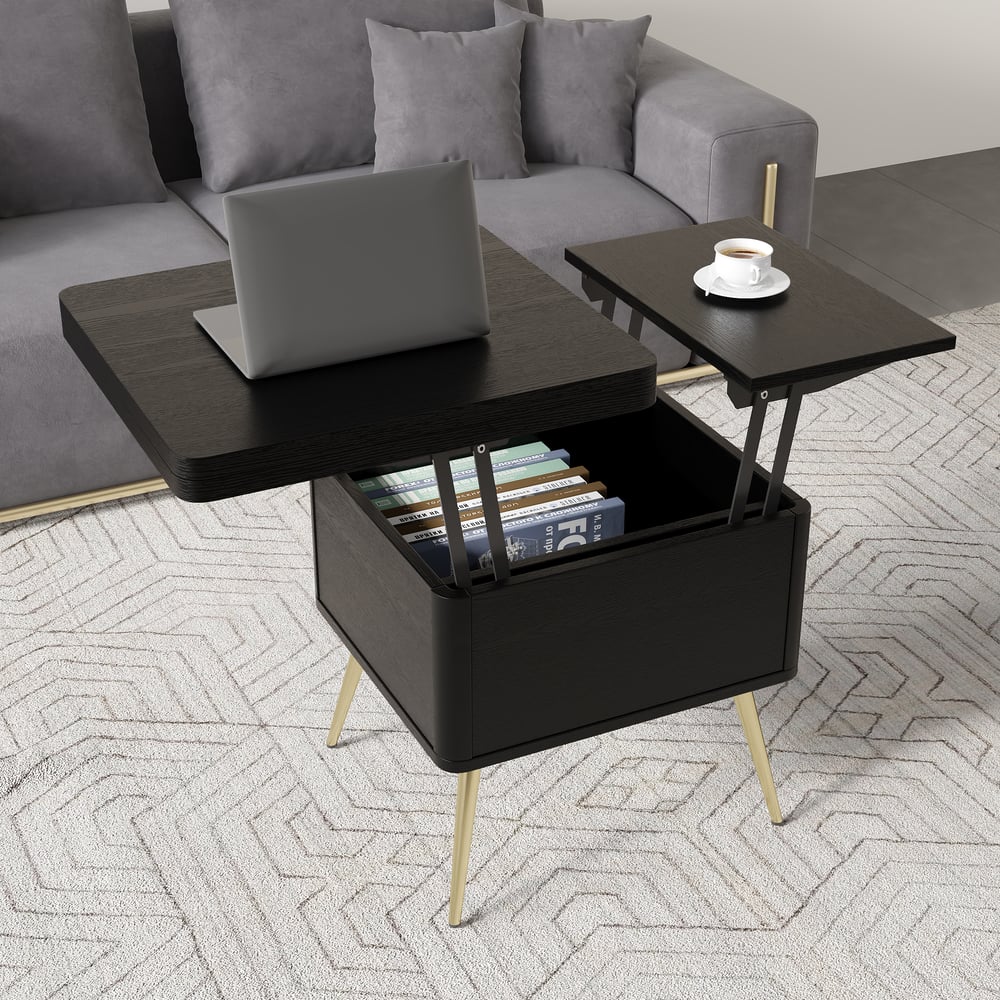 Modern Multi-functional Coffee Table Extendable with Storage & Lift Top in Black window image