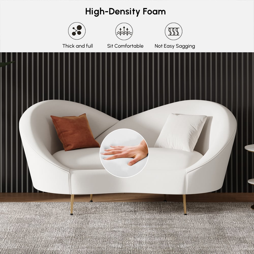 1600mm Modern White Velvet Upholstered Large 2-Seater Curved Sofa window image