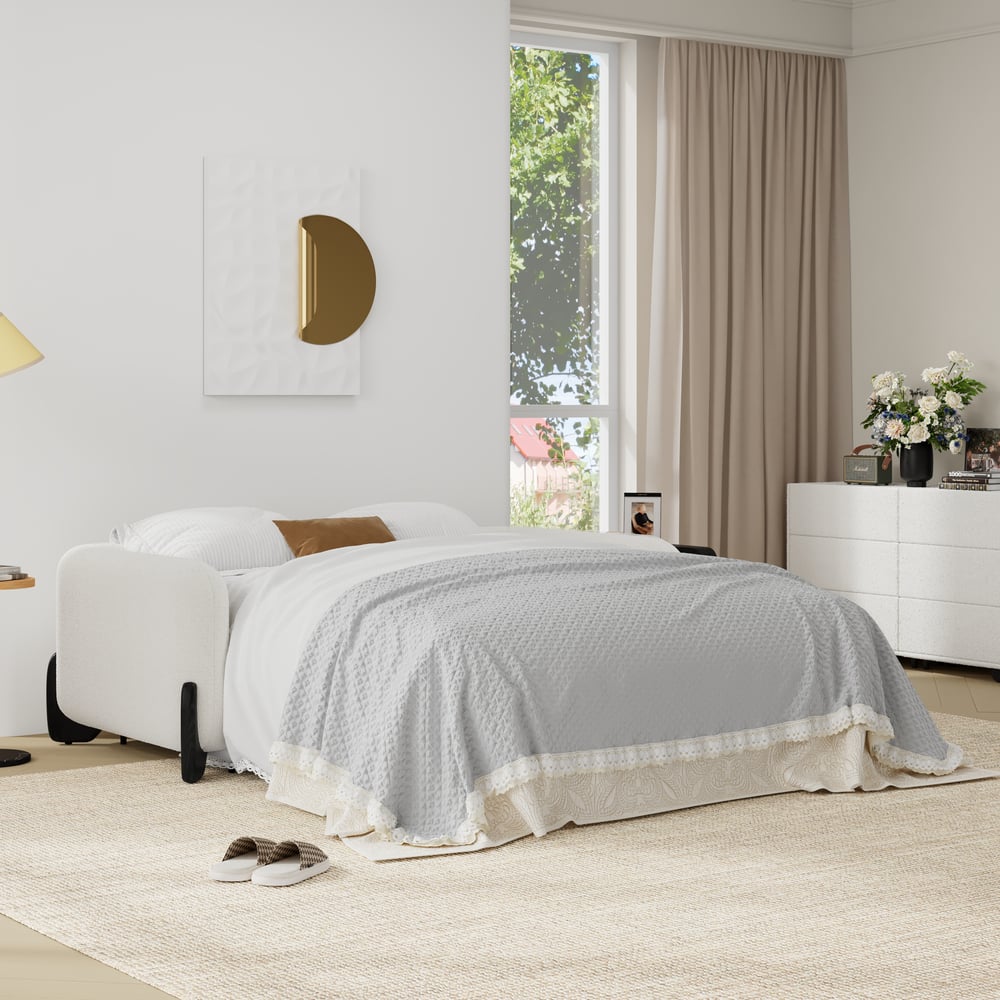 83" Curva Queen 3-Seater Boucle Pop Up Sleeper Sofa with Mattress window image