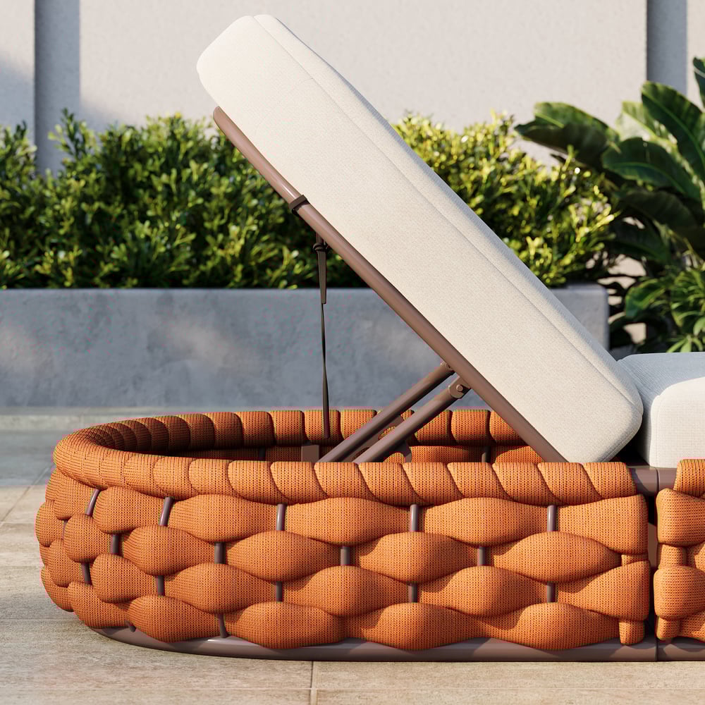 Tatta Woven Rope Outdoor Orange Adjustable Patio Chaise Lounge window image