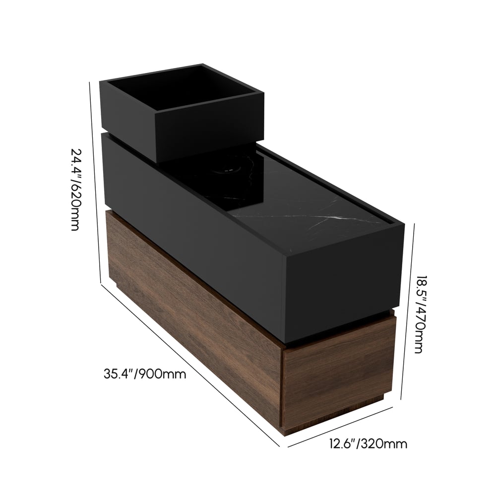 Sintered Stone Top Narrow Smart Side Table with Storage weights dimensions image
