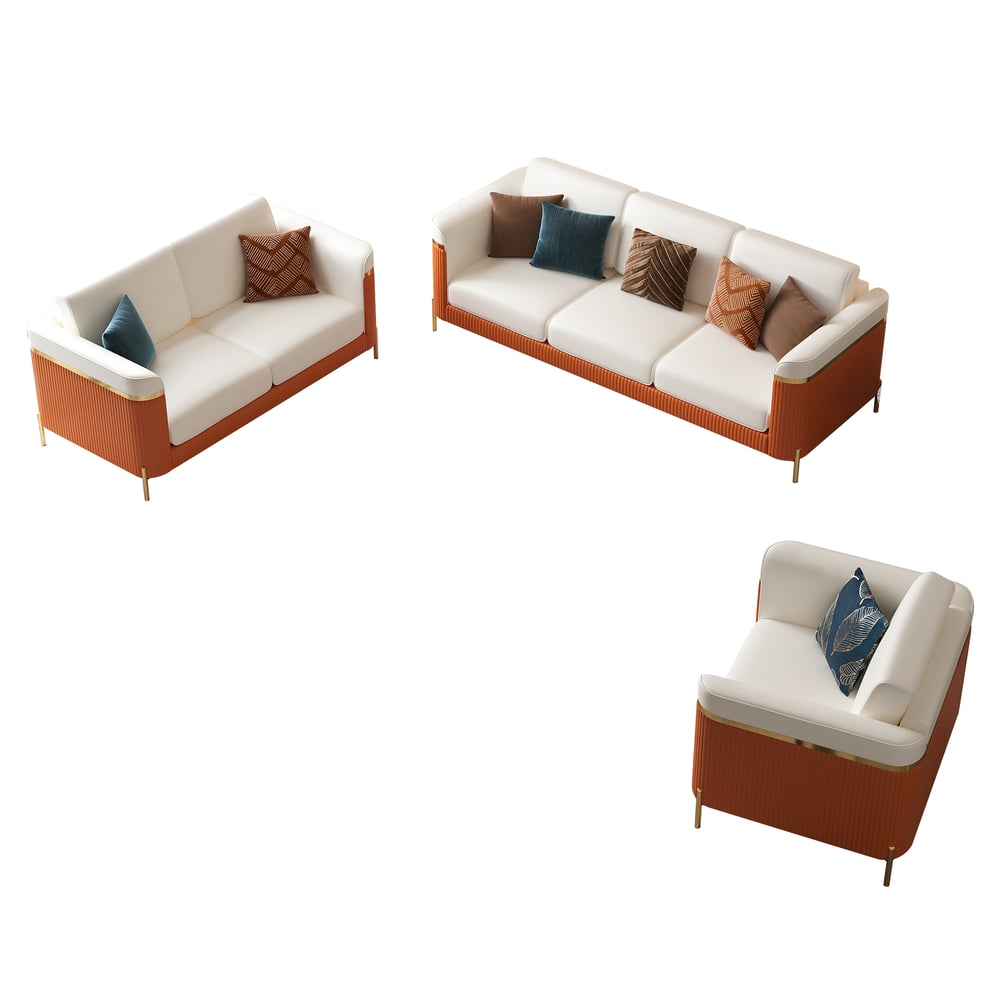 Set di divani da soggiorno in pelle moderna in 3 pezzi Vertex Immagine della finestra