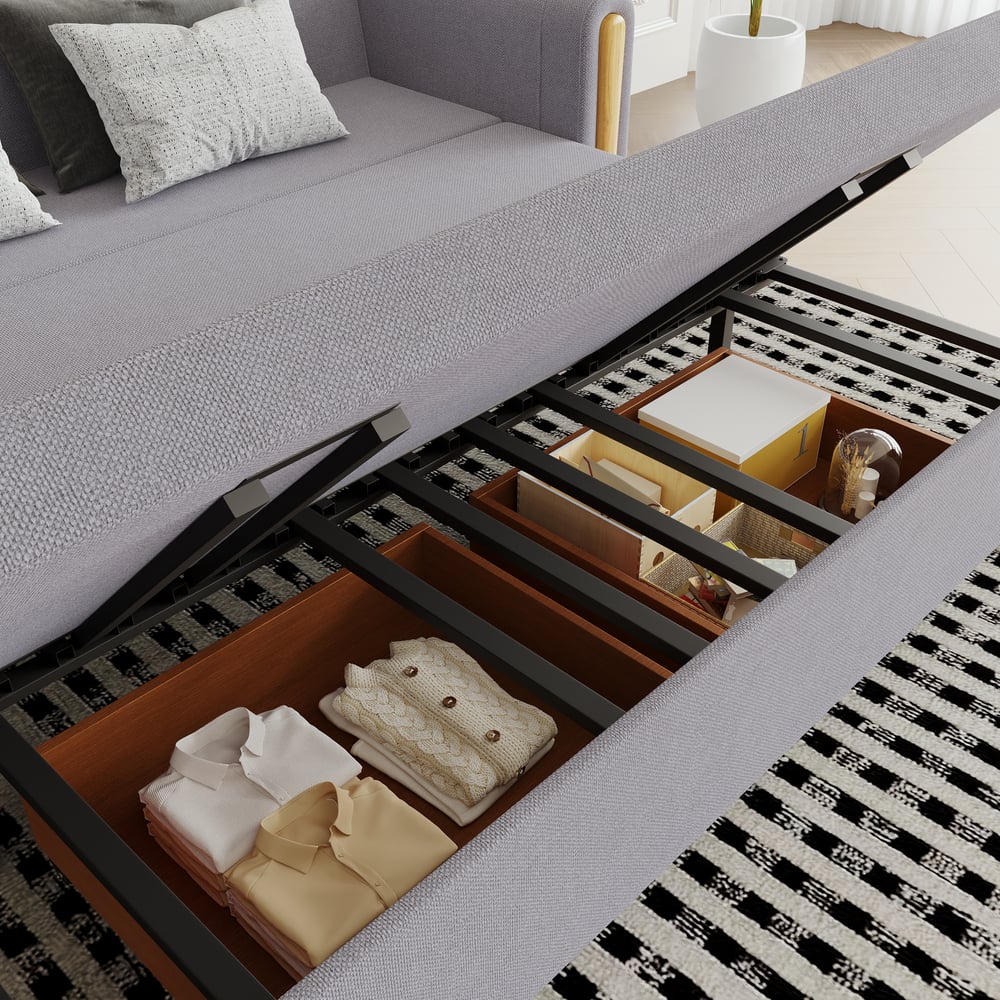 Divano letto convertibile in lino a 3 posti Queen da 82" Immagine della finestra