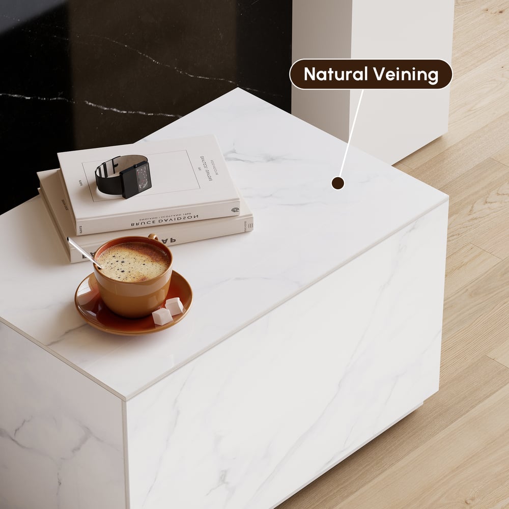 Mesita de noche de suelo de piedra sinterizada de 600 mm con cajón imagen de ventana