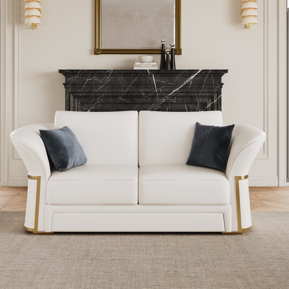 Modern Faux Leather Living Room Sofa Set in White Set of 3 window image