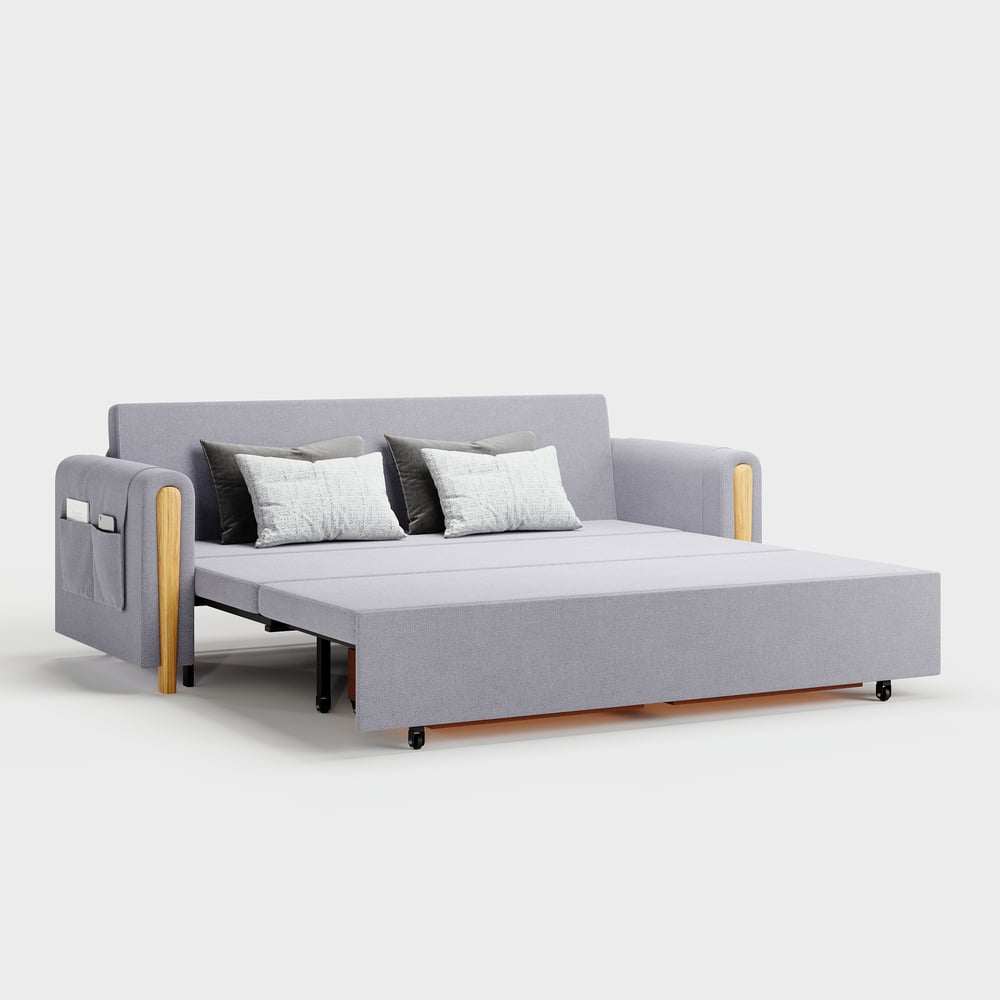 Divano letto convertibile in lino a 3 posti Queen da 82" Immagine della finestra