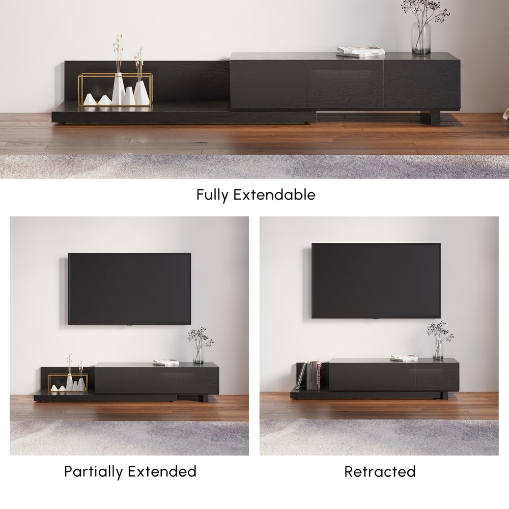 Extendable Floor Black TV Stand with 3 Drawers(47"-100") window image