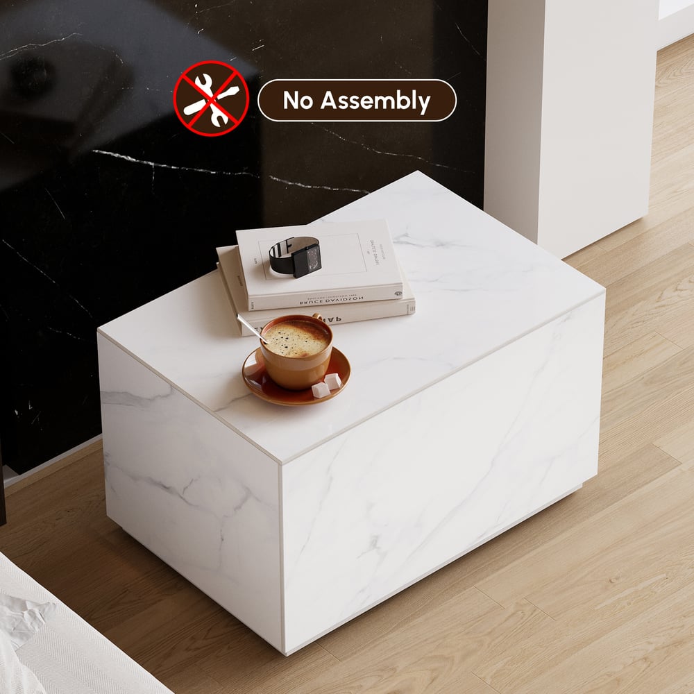 Mesita de noche de suelo de piedra sinterizada de 600 mm con cajón imagen de ventana