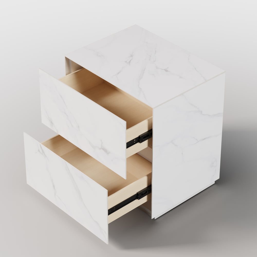 24" Sintered Stone Floor Nightstand with Drawer Set of 2 window image