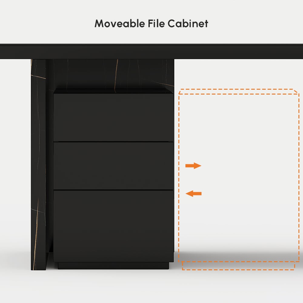 Modern Glossy Black Home Office Desk with Movable File Cabinet (1520mm) window image