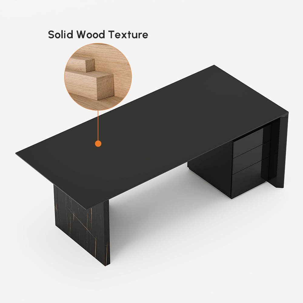 Modern Glossy Black Home Office Desk with Movable File Cabinet (1520mm) window image