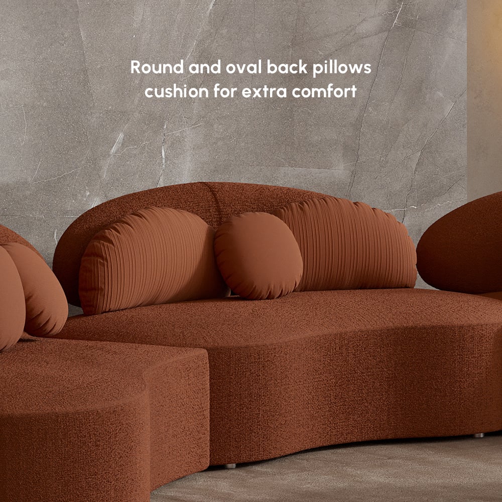 4-Piece Curved Boucle Sectional Sofa with Ottoman & Pillows window image