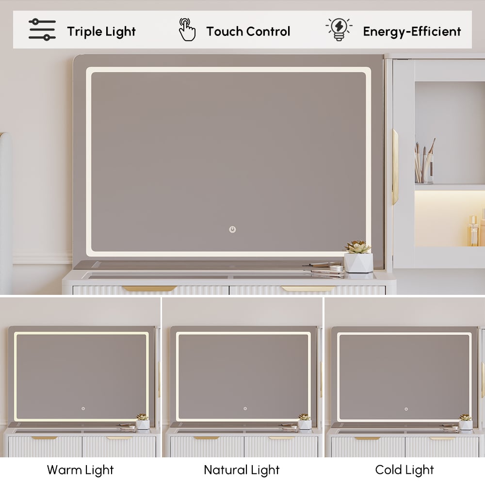 50" Fluted Makeup Vanity Set with Charger & LED Mirror window image