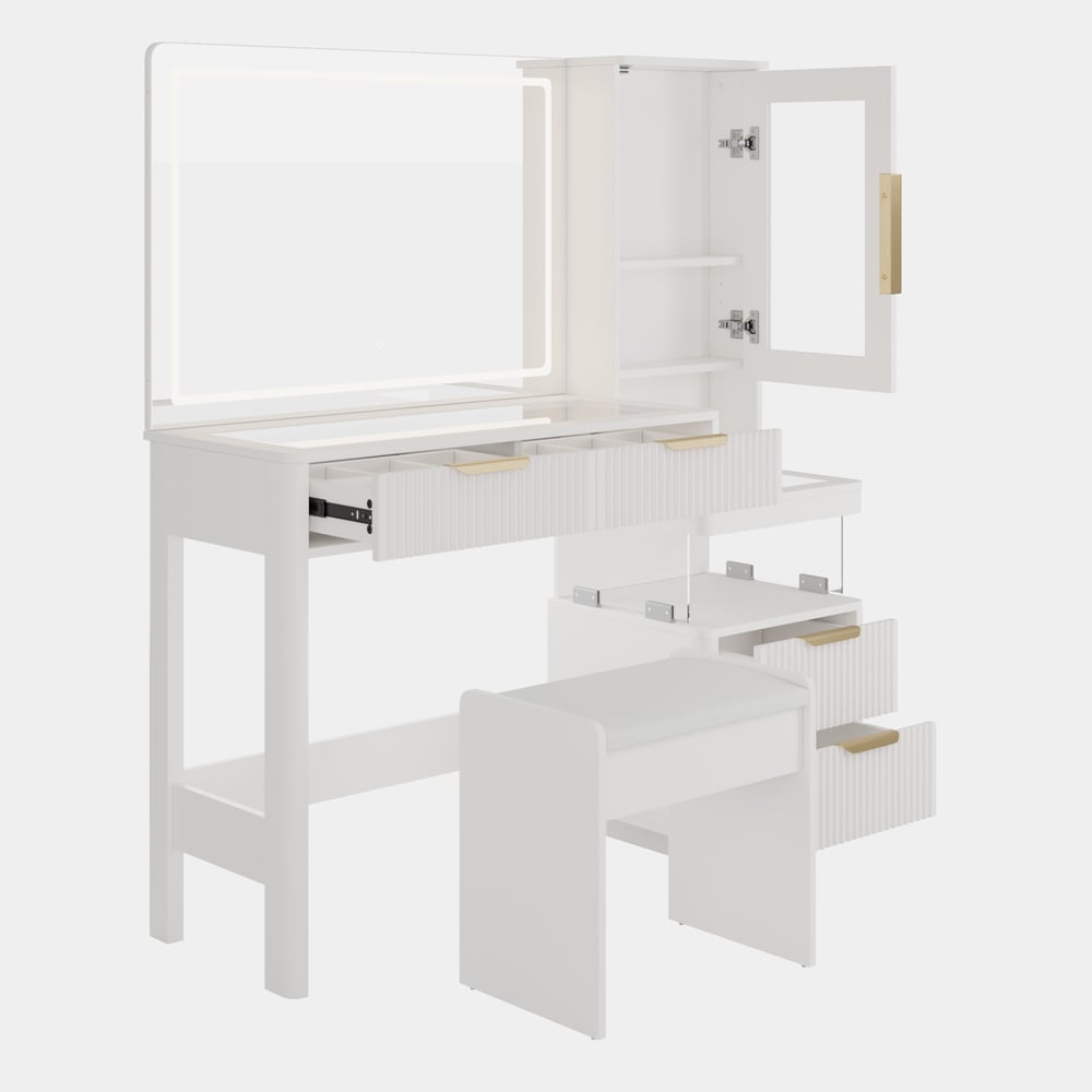 50" Fluted Makeup Vanity Set with Charger & LED Mirror window image