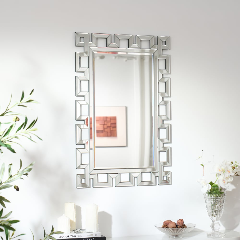Rectangular 35" Decorative Wall Mirror with Geometric Beveled Frame window image