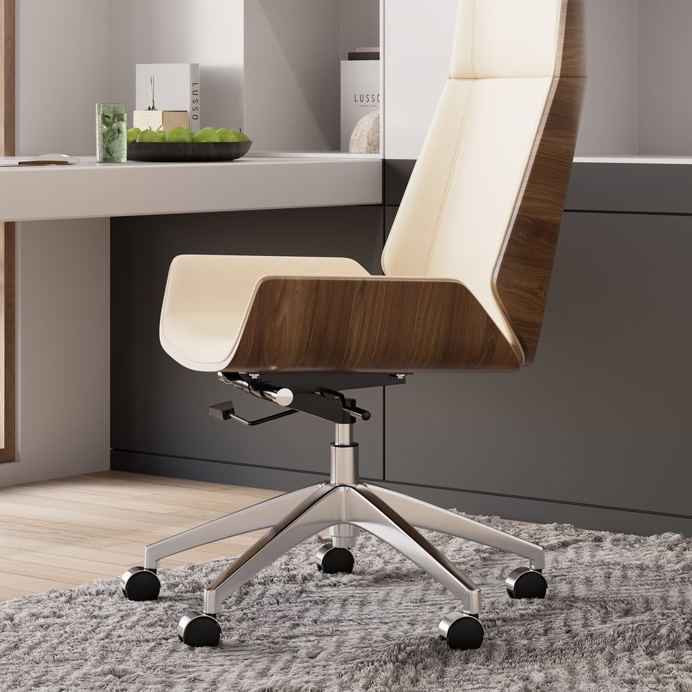 White Faux Leather Office Chair Desk Chair with Wheels & Adjustable Height window image
