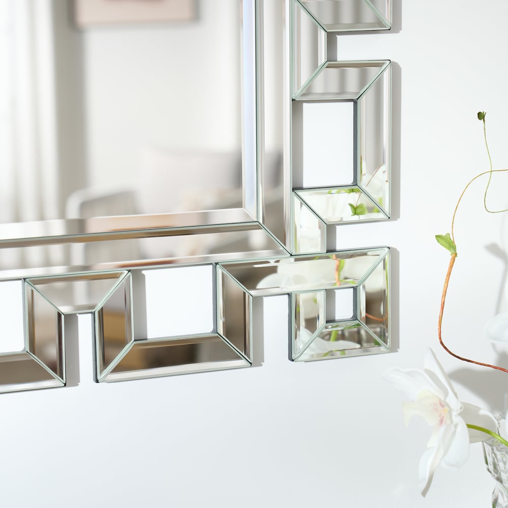 Rectangular 35" Decorative Wall Mirror with Geometric Beveled Frame window image