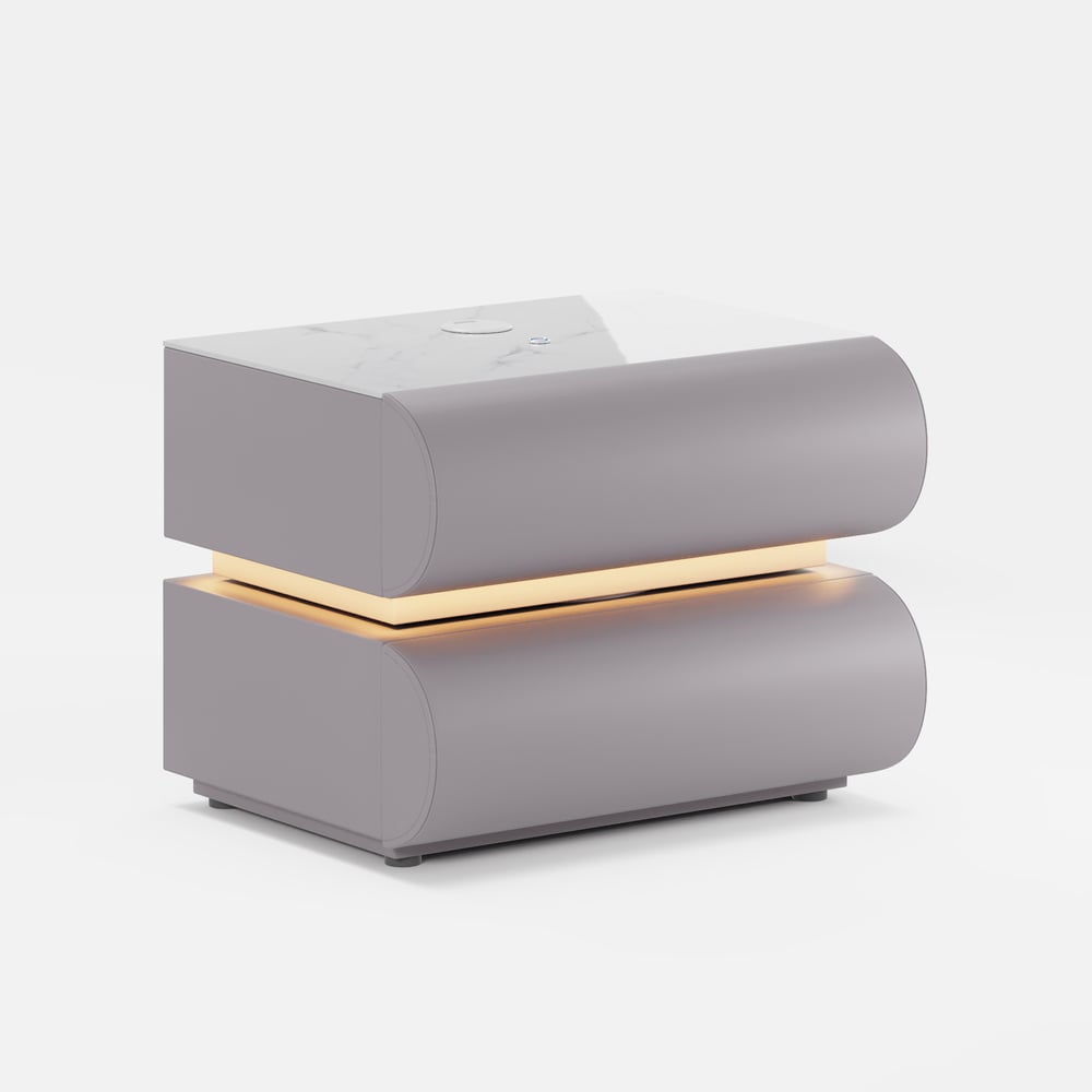 Mesa de cabeceira Humply em pele sintética com luz LED e 2 gavetas, conjunto de 2 Imagem da janela