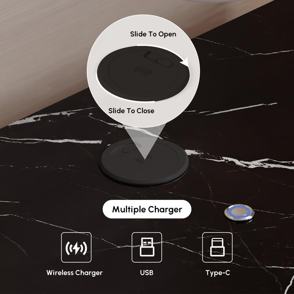 Humply Leather 2-Drawer Smart LED Nightstand with Sintered Stone Top window image