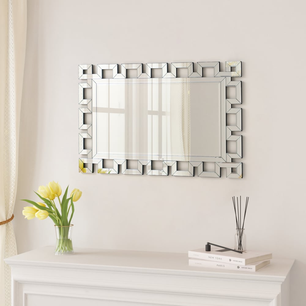 Rectangular 35" Decorative Wall Mirror with Geometric Beveled Frame window image