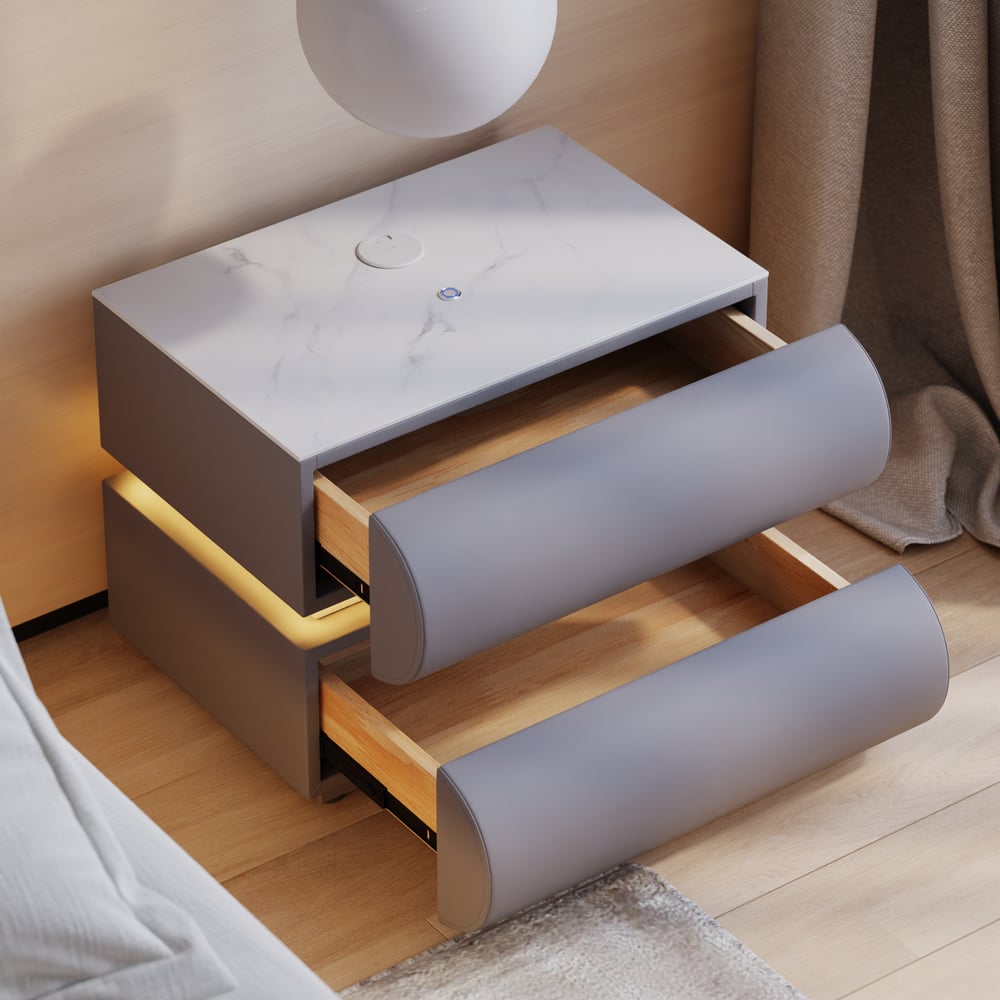 Humply Leather 2-Drawer Smart LED Nightstand Set of 2 window image