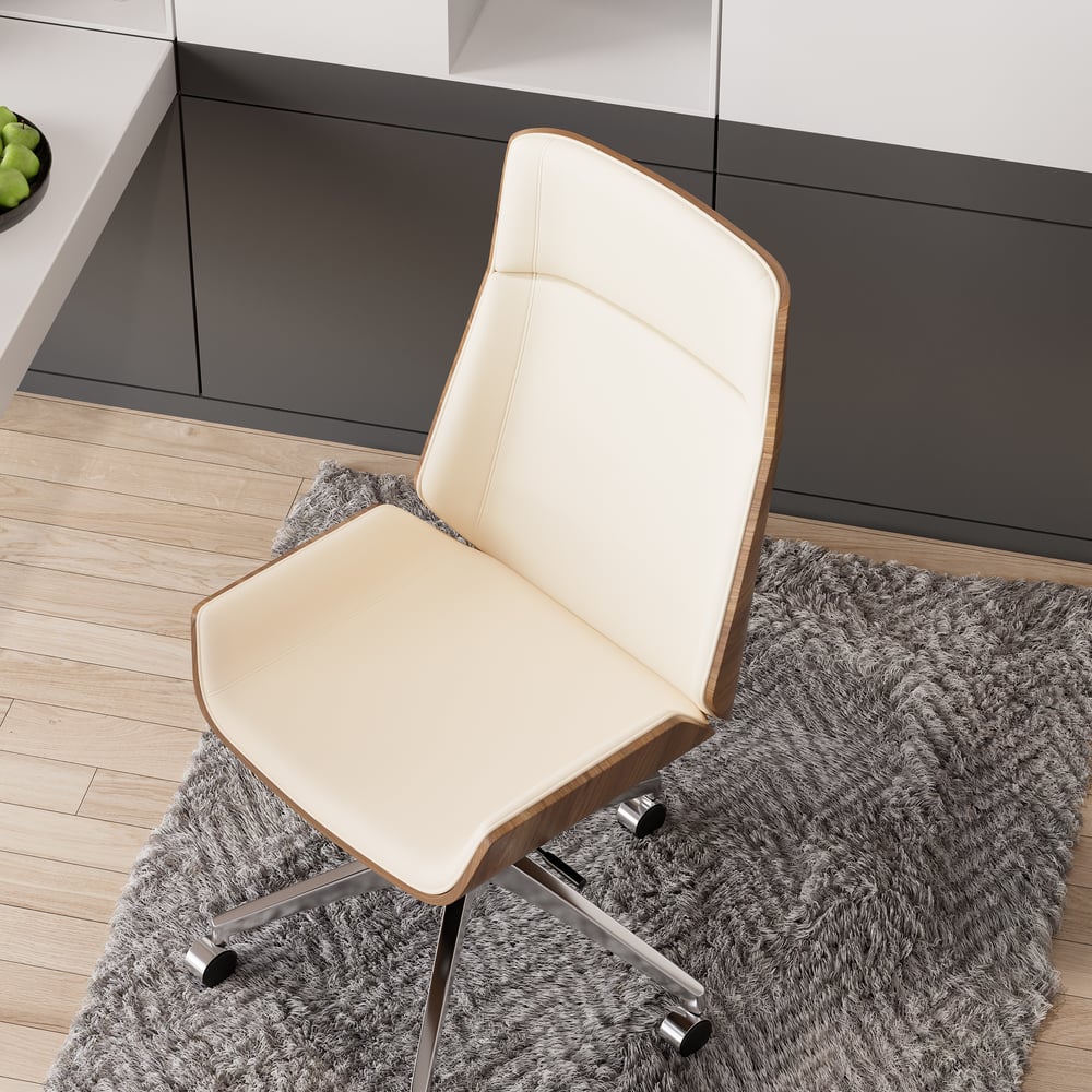 White Faux Leather Office Chair Desk Chair with Wheels & Adjustable Height window image