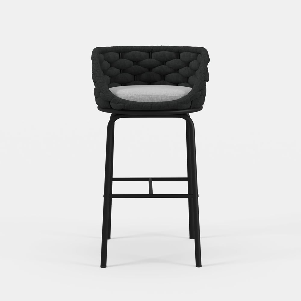 2 Pieces Outdoor Chair Patio Woven Rope & Aluminum 38" Bar Stools Set with Swivel Base window image