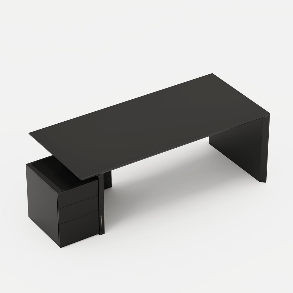 Modern Glossy Black Home Office Desk with Movable File Cabinet (1520mm) window image