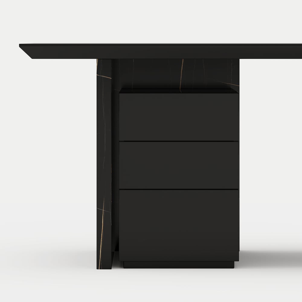 Modern Glossy Black Home Office Desk with Movable File Cabinet (1520mm) window image