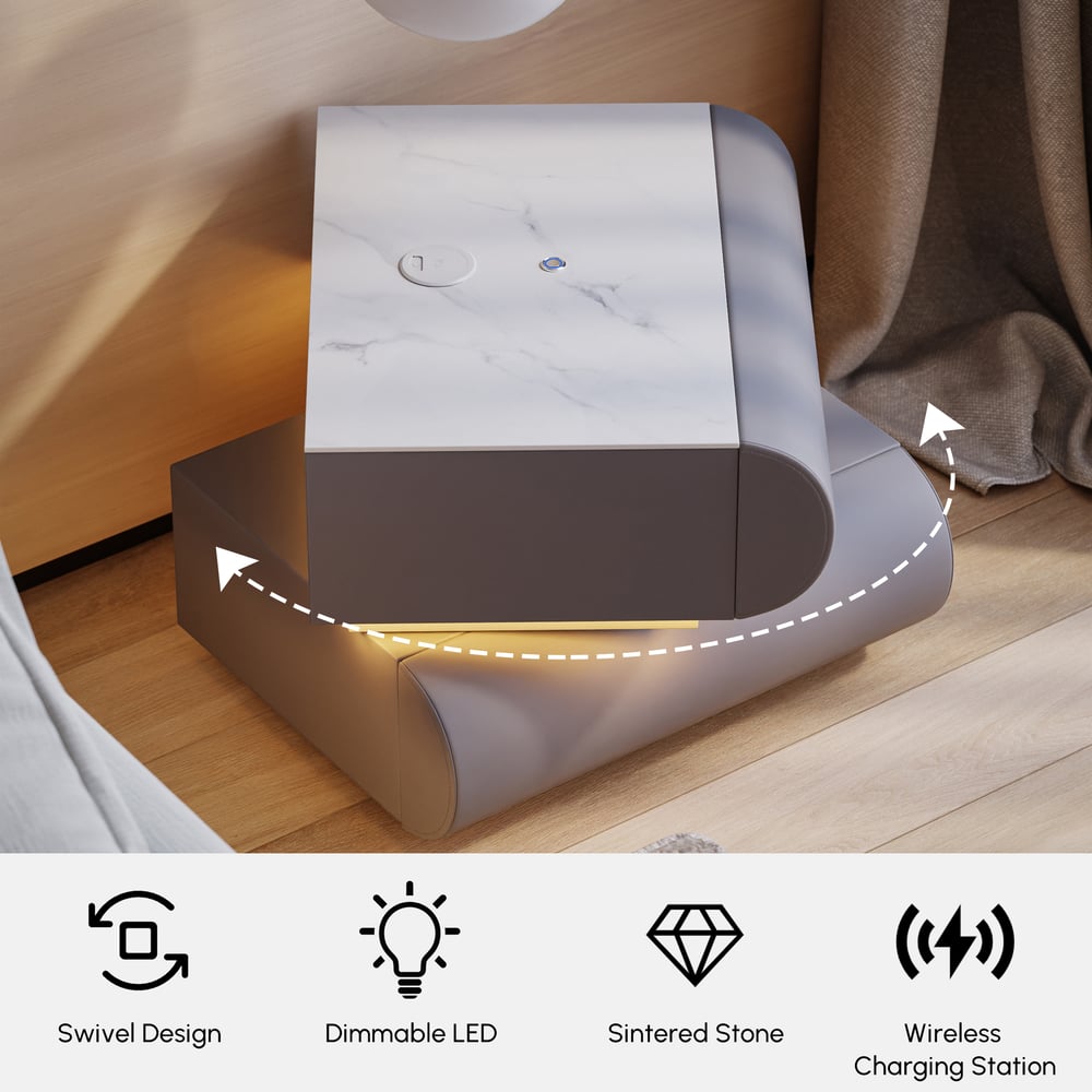 Mesa de cabeceira Humply em pele sintética com luz LED e 2 gavetas, conjunto de 2 Imagem da janela