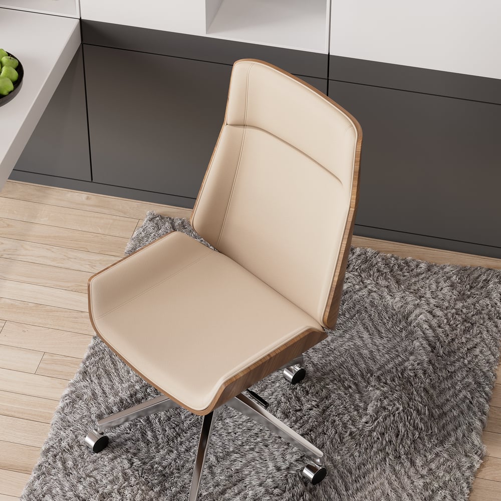 Khaki Faux Leather Office Chair Desk Chair with Wheels & Adjustable Height window image