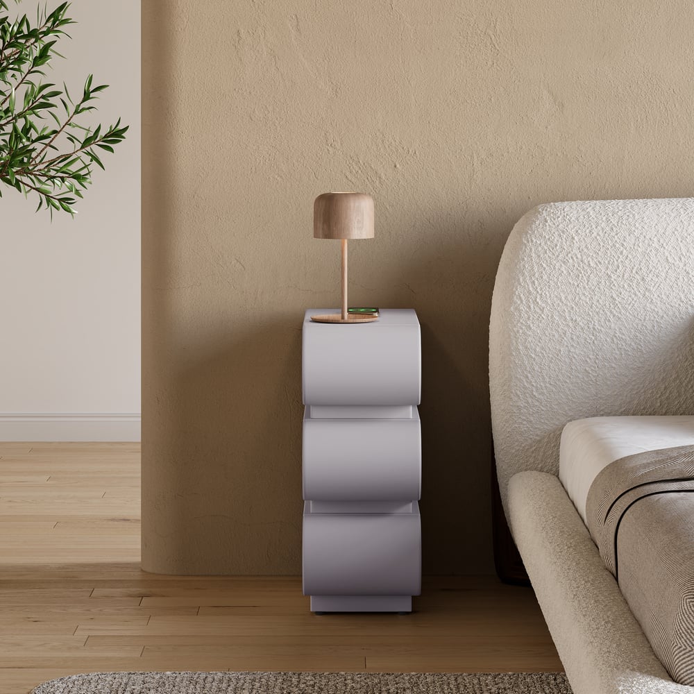 Narrow Humply Leather 3-Drawer Smart Nightstand window image