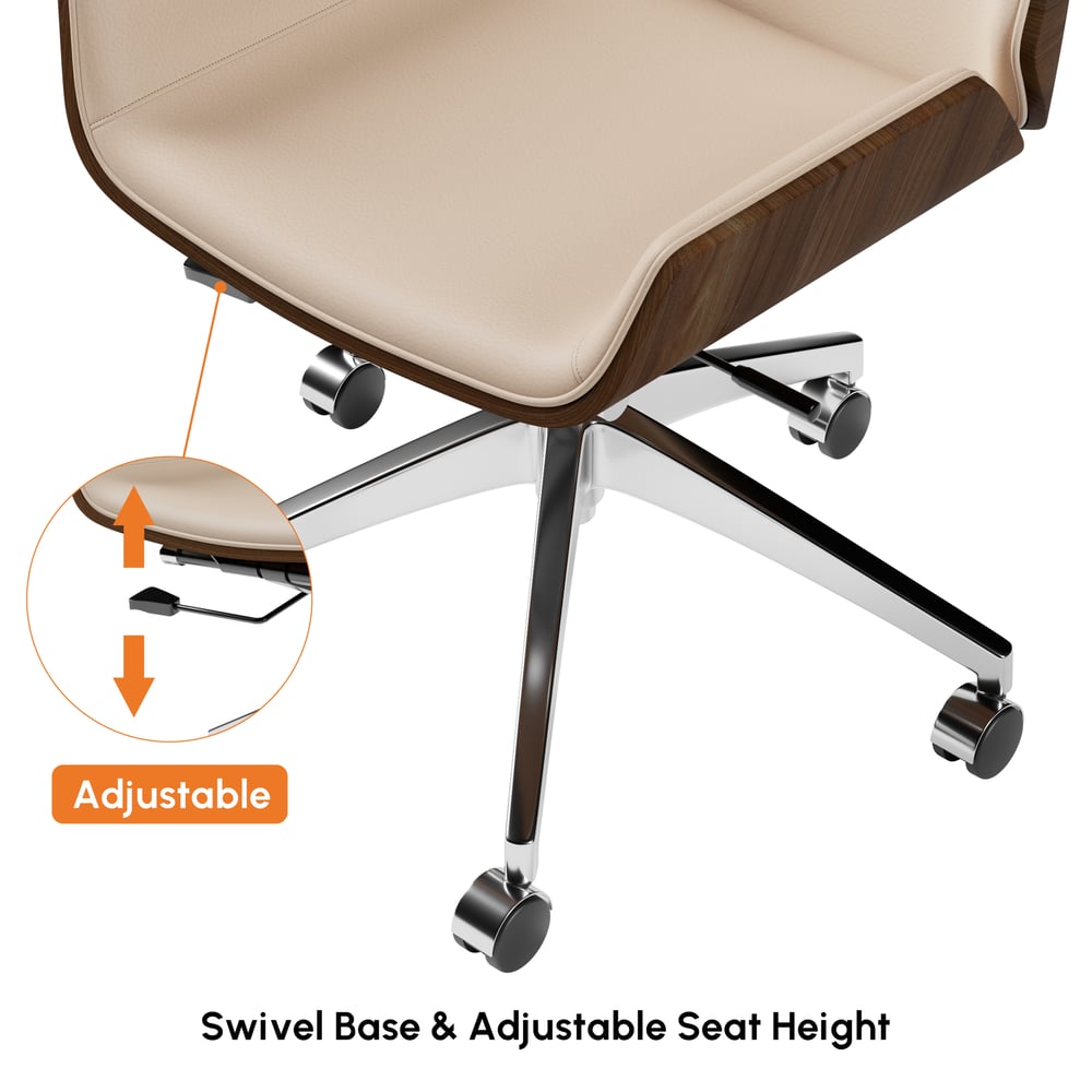 Khaki Faux Leather Office Chair Desk Chair with Wheels & Adjustable Height window image