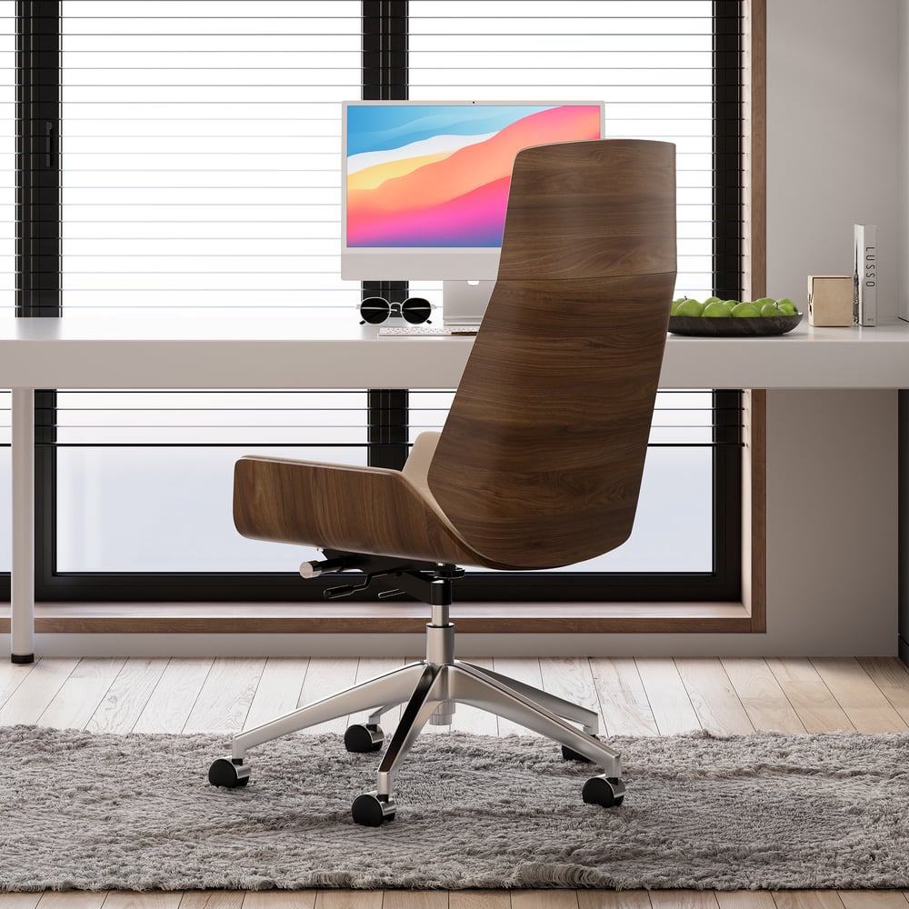 Khaki Faux Leather Office Chair Desk Chair with Wheels & Adjustable Height window image