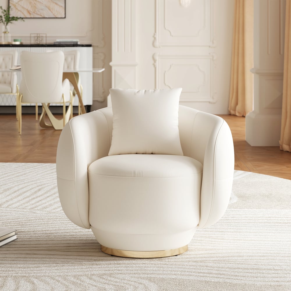 Suncurve Faux Leather Swivel Sloped Barrel Accent Chair window image