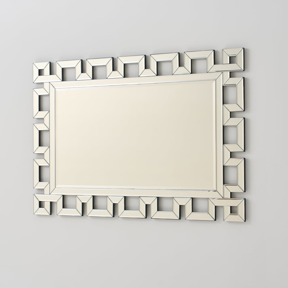 Rectangular 35" Decorative Wall Mirror with Geometric Beveled Frame window image