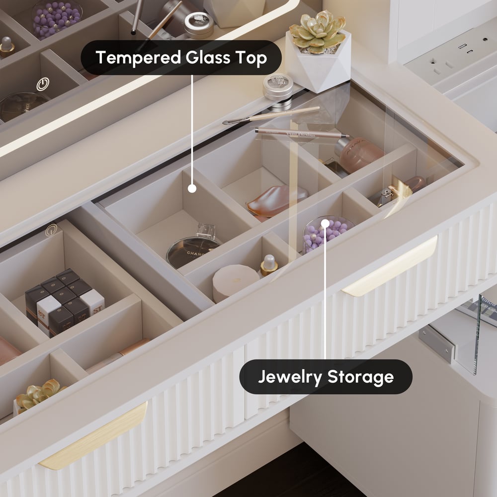50" Fluted Makeup Vanity Set with Charger & LED Mirror window image