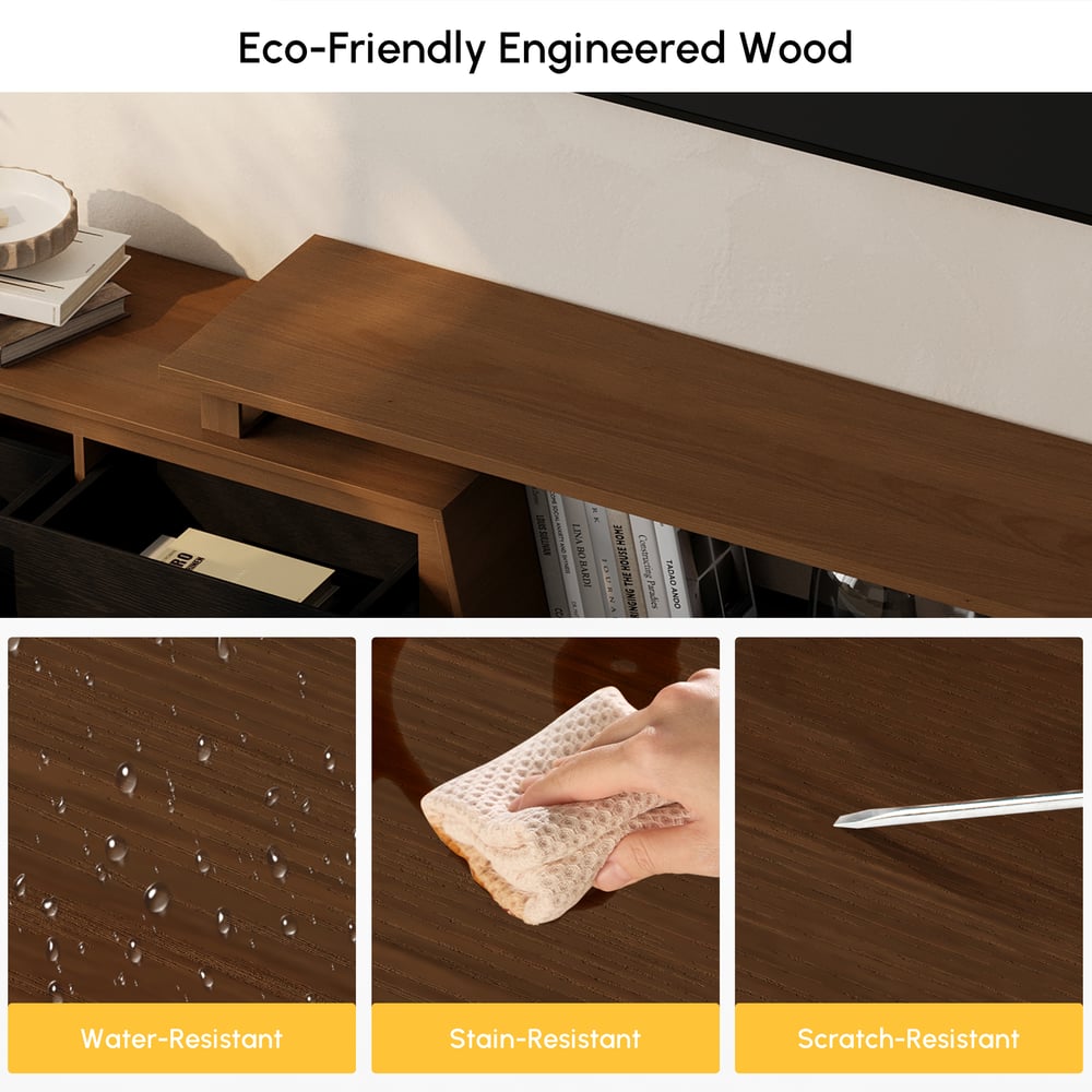 Fero Black & WalnutReversible Extendable TV Stand with 3 Drawers(71"-120") window image