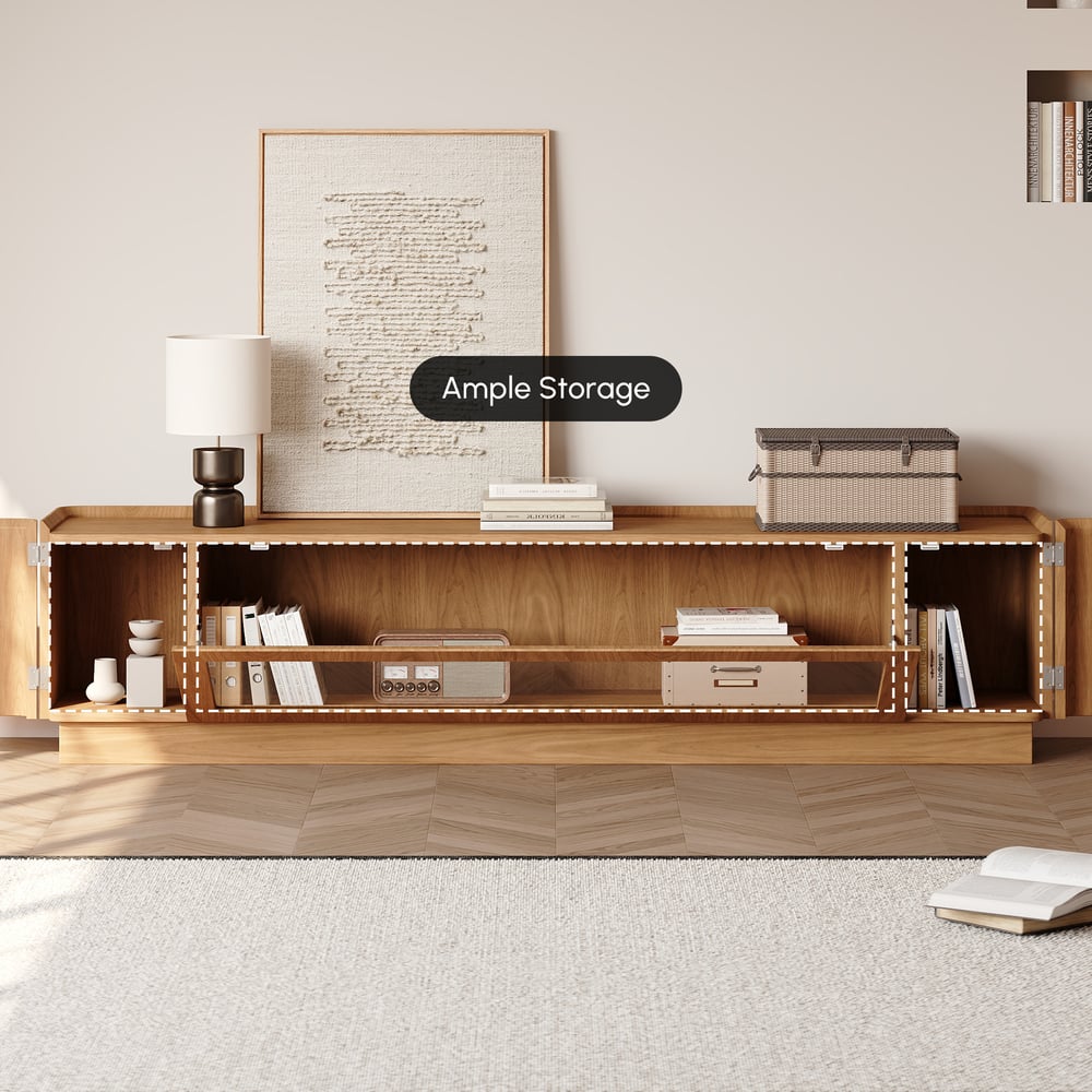 79" Natural Glass Door TV Stand with Storage and LED window image