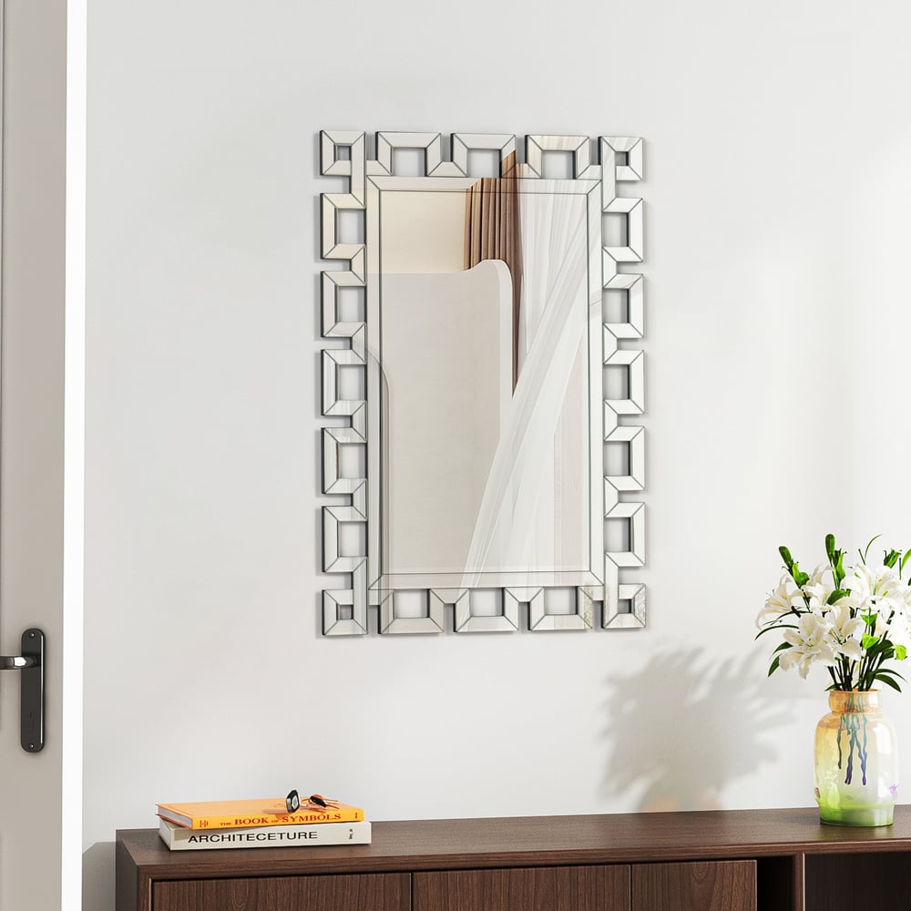 Rectangular 35" Decorative Wall Mirror with Geometric Beveled Frame window image