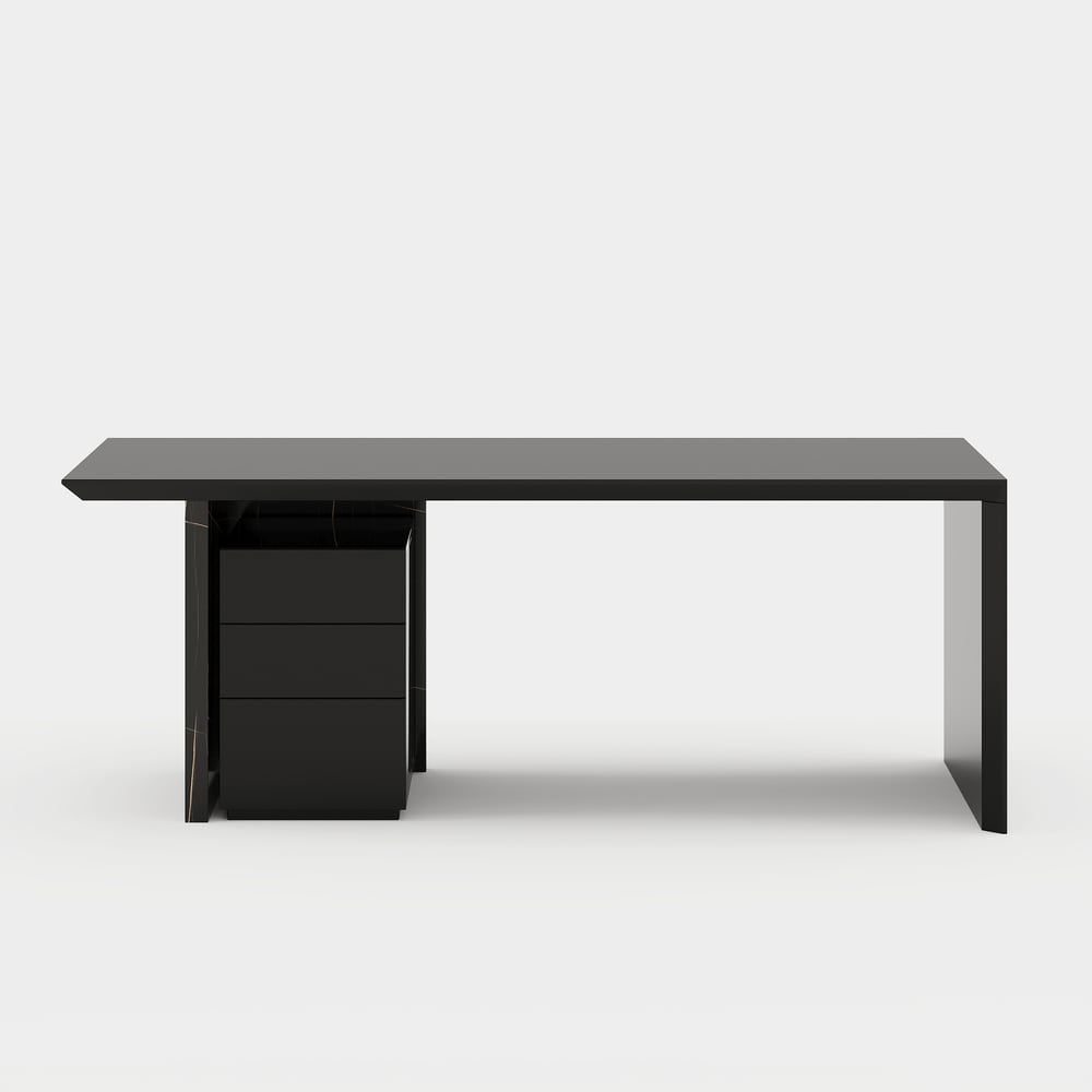 Modern Glossy Black Home Office Desk with Movable File Cabinet (1520mm) window image