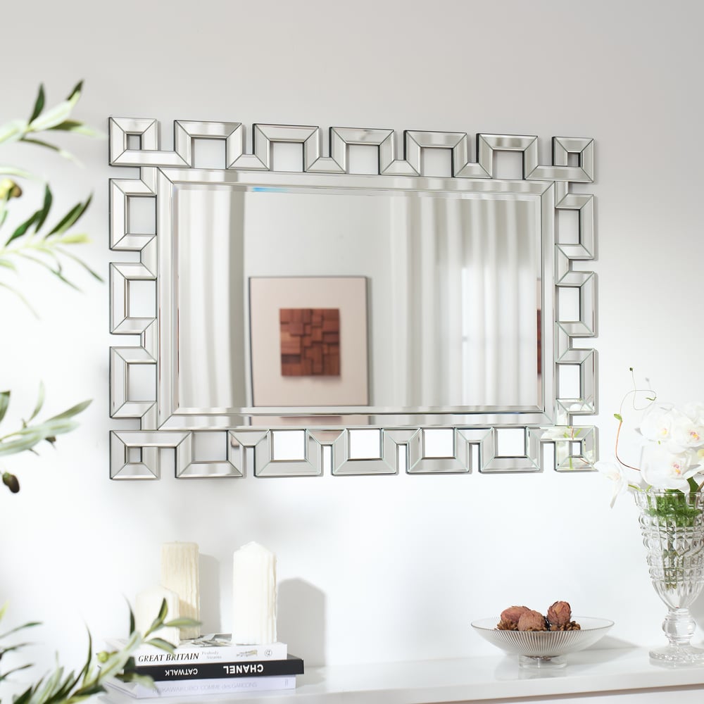 Rectangular 35" Decorative Wall Mirror with Geometric Beveled Frame window image