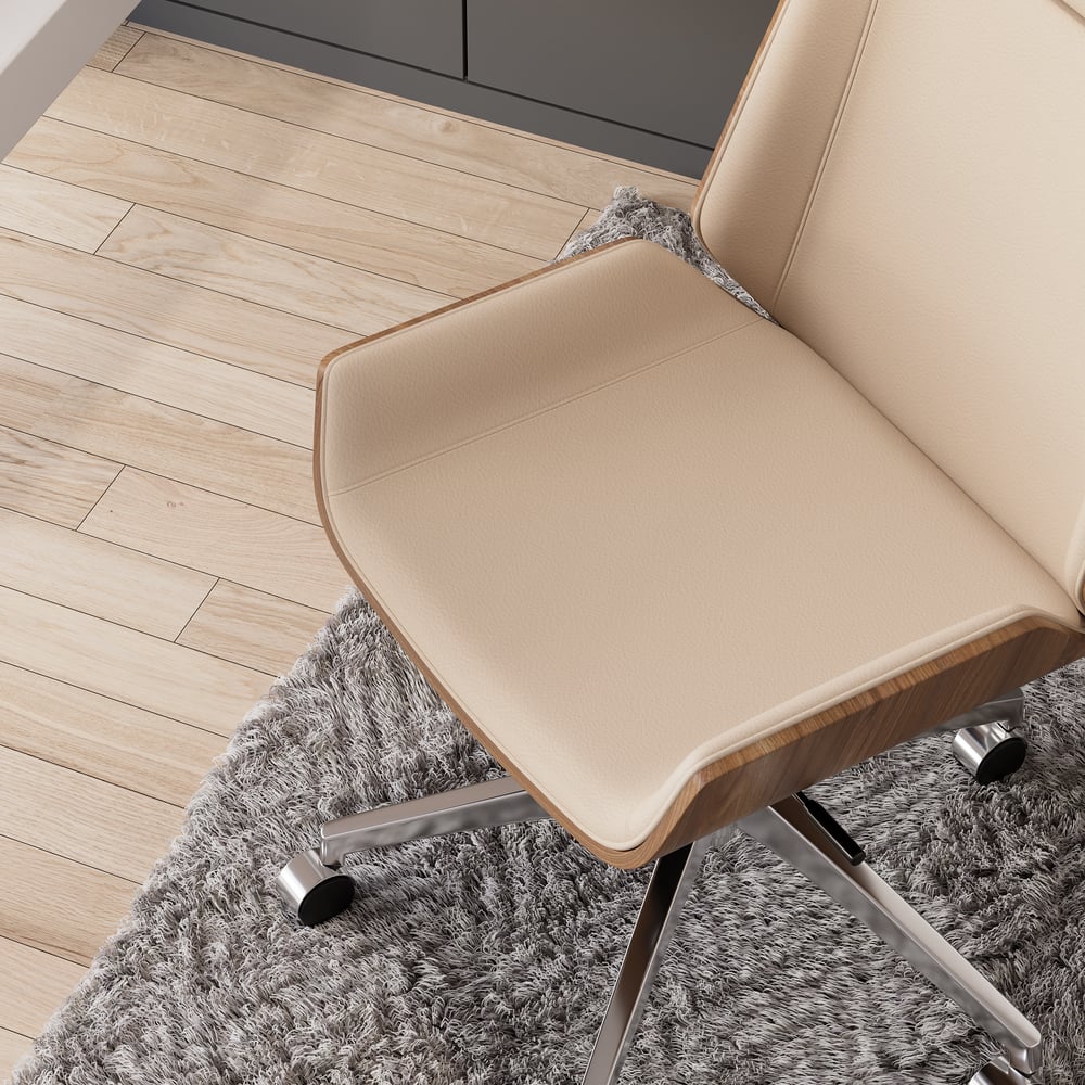 Khaki Faux Leather Office Chair Desk Chair with Wheels & Adjustable Height window image