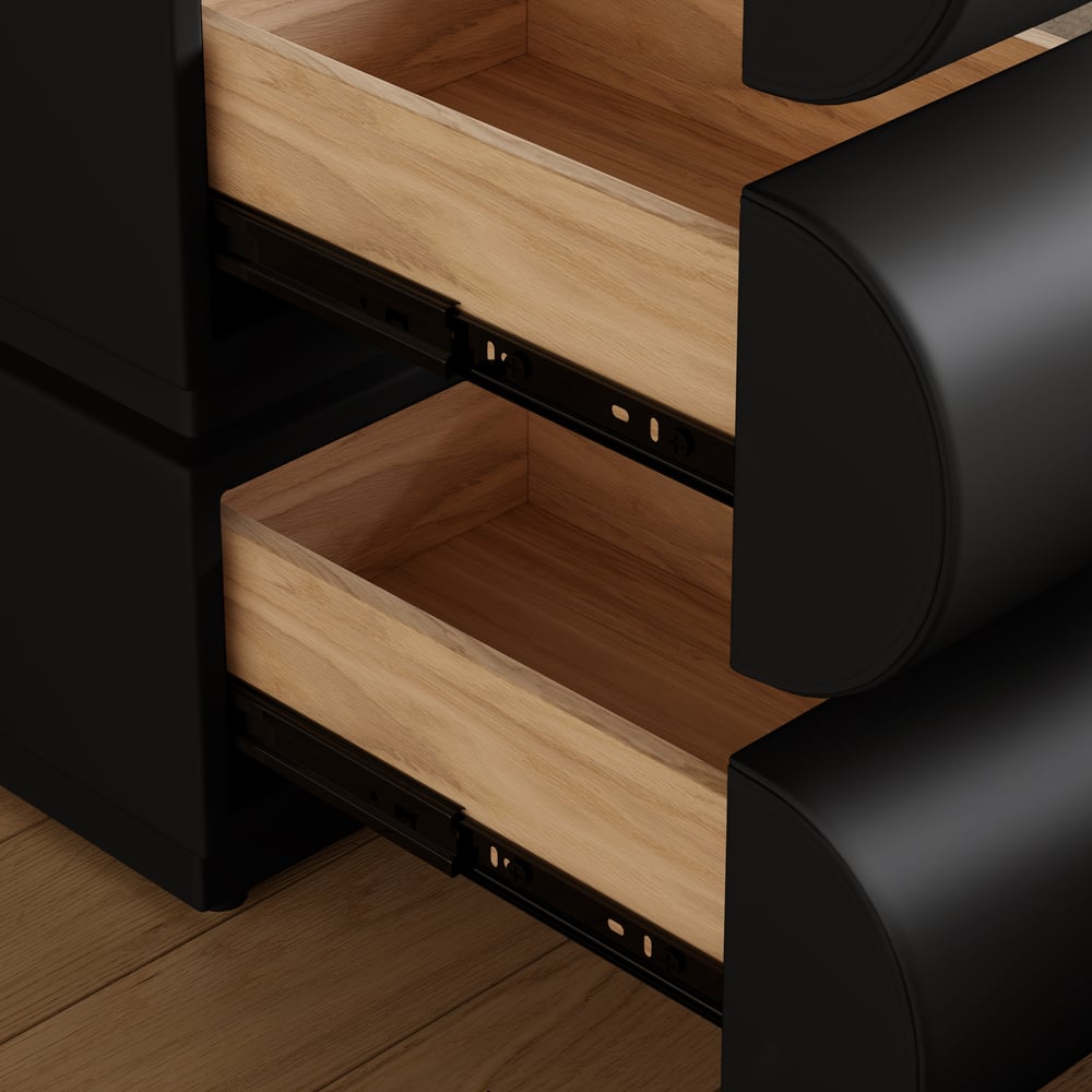 Wąska skórzana inteligentna szafka nocna z 3 szufladami obraz okna