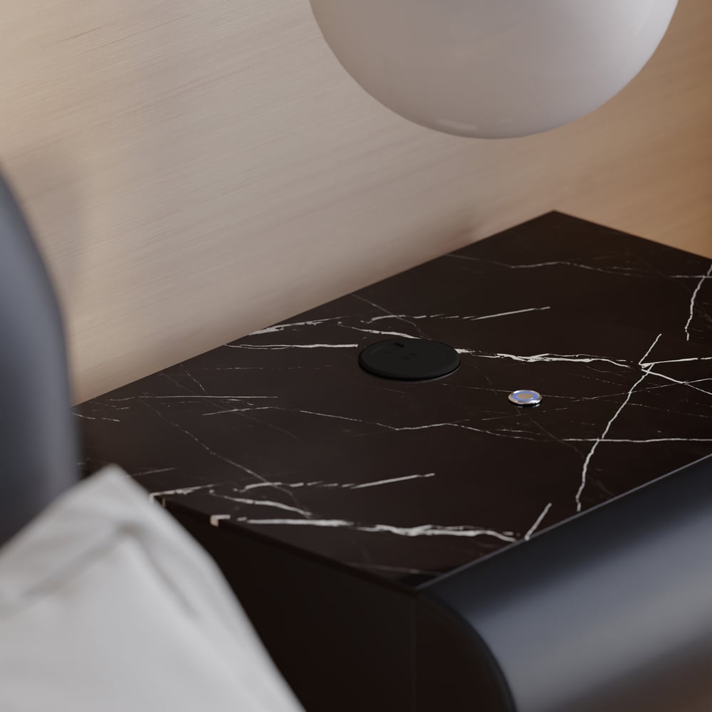 Humply Leather 2-Drawer Smart LED Nightstand with Sintered Stone Top window image