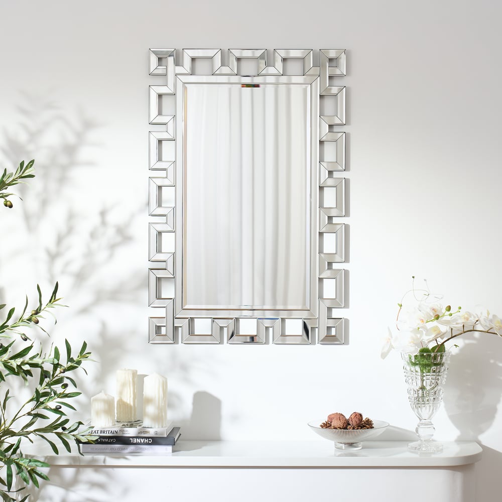 Rectangular 35" Decorative Wall Mirror with Geometric Beveled Frame window image