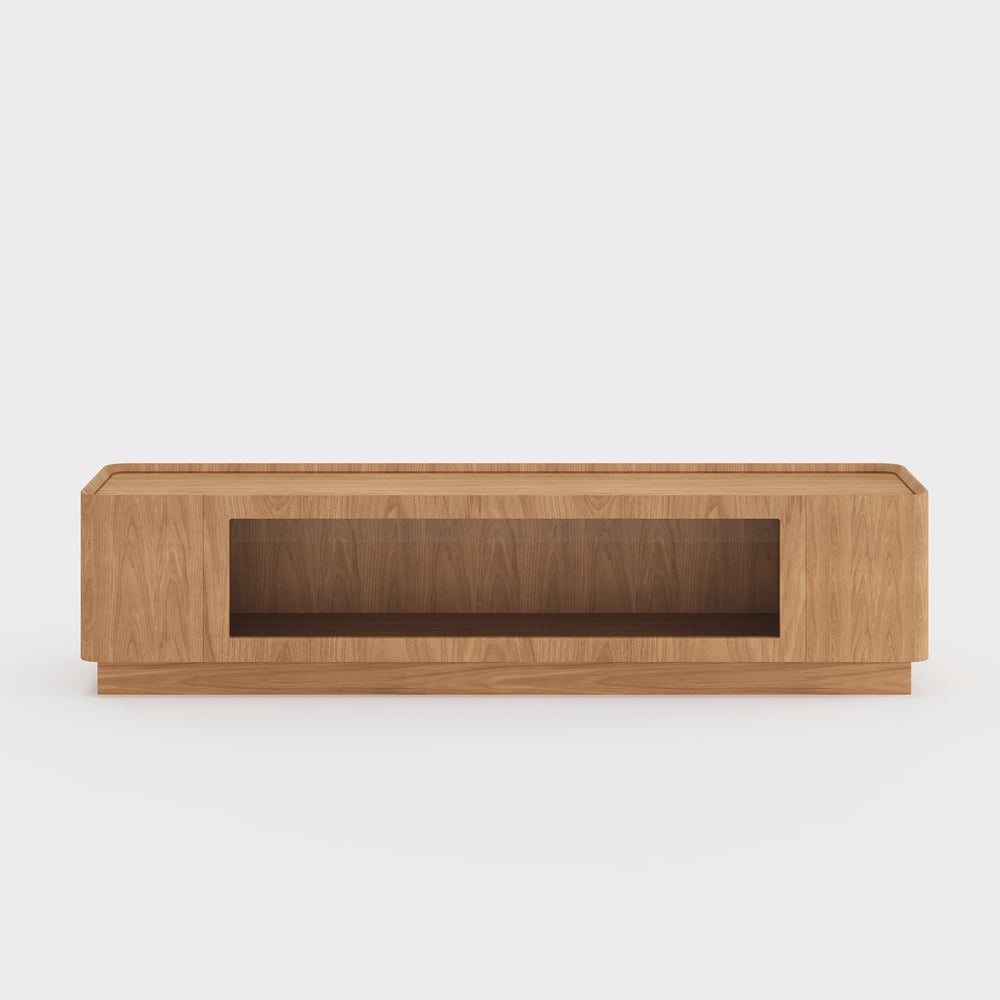 79" Natural Glass Door TV Stand with Storage and LED window image