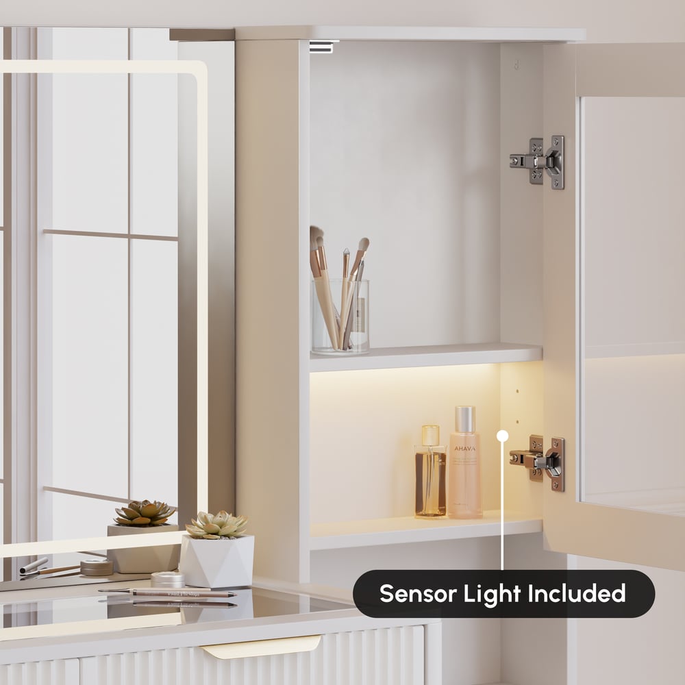 50" Fluted Makeup Vanity Set with Charger & LED Mirror window image