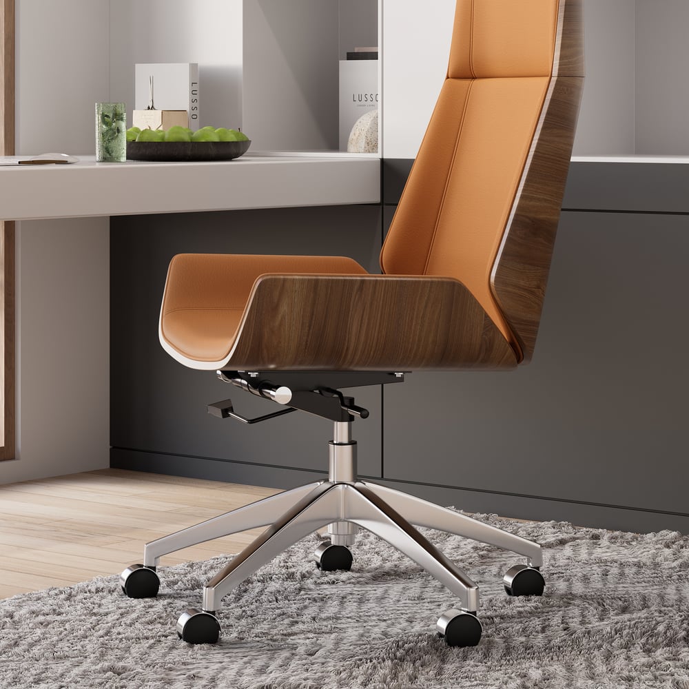Brown Faux Leather Office Chair Desk Chair with Wheels & Adjustable Height window image